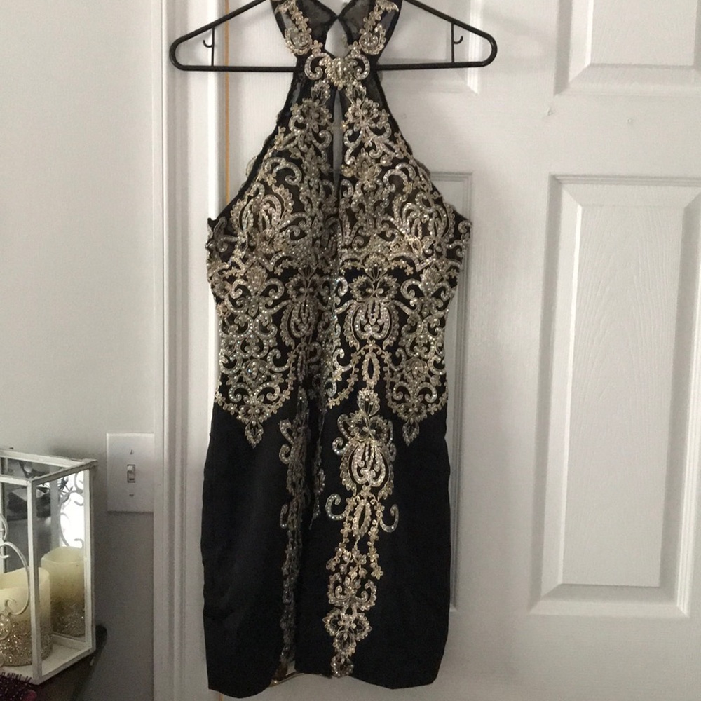 Black and gold cocktail dress